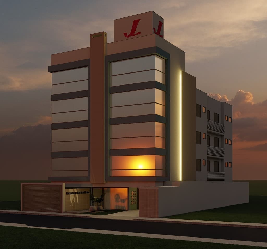 Residencial Galícia ao pôr do sol, frente ao mar em Balneário Esplanada